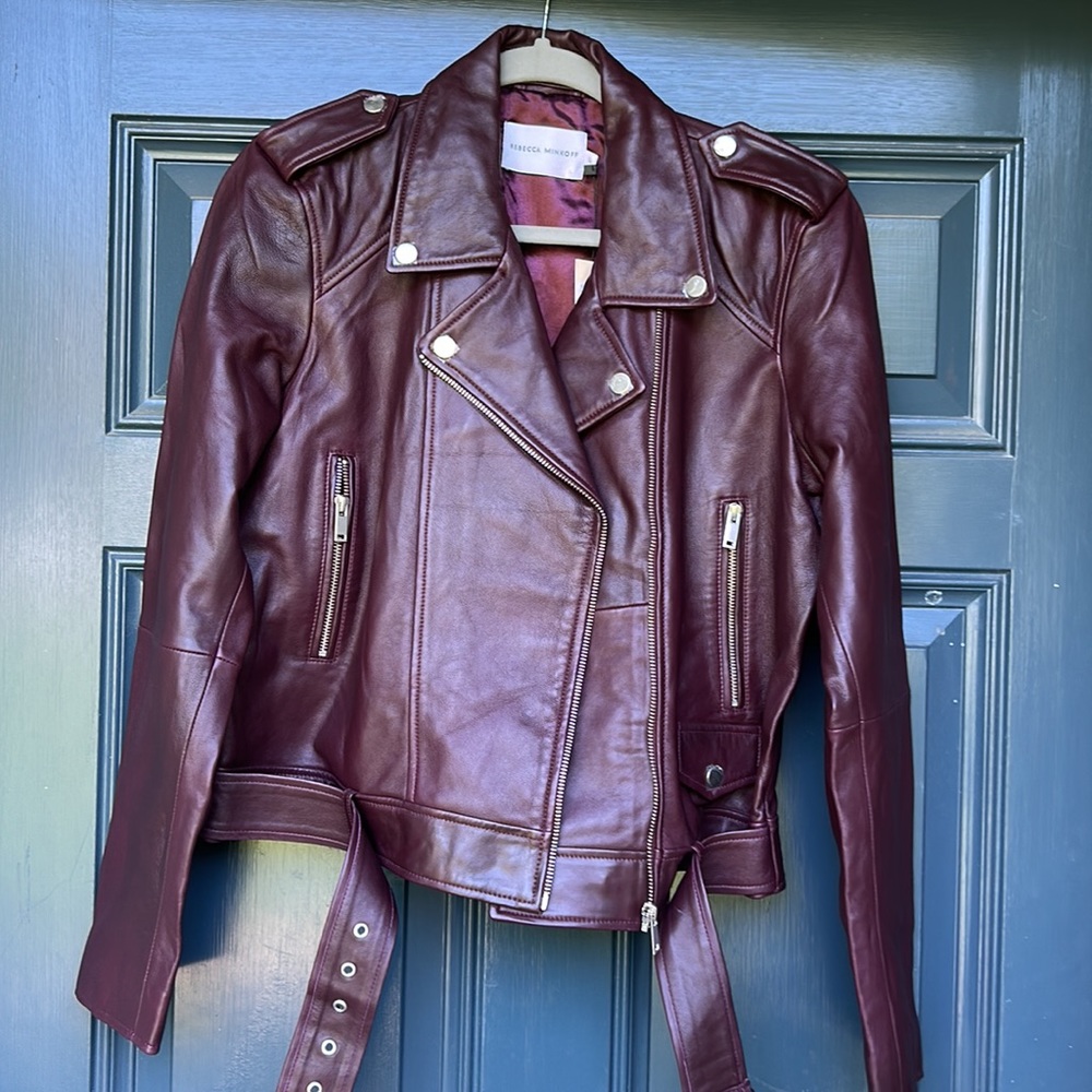 Rebecca Minkoff Burgundy Leather Moto Jacket - Picture 2 of 15